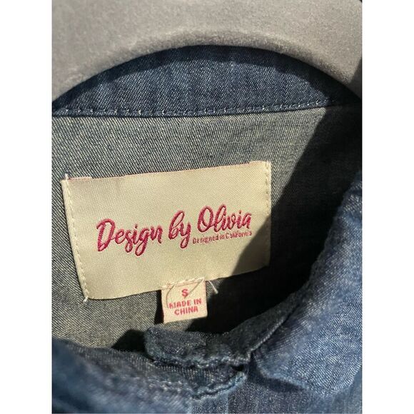 Denim Button Down Shirt- Design by Olivia -NEW L/S Cotton SMALL Blue Jean Womens - Picture 3 of 5